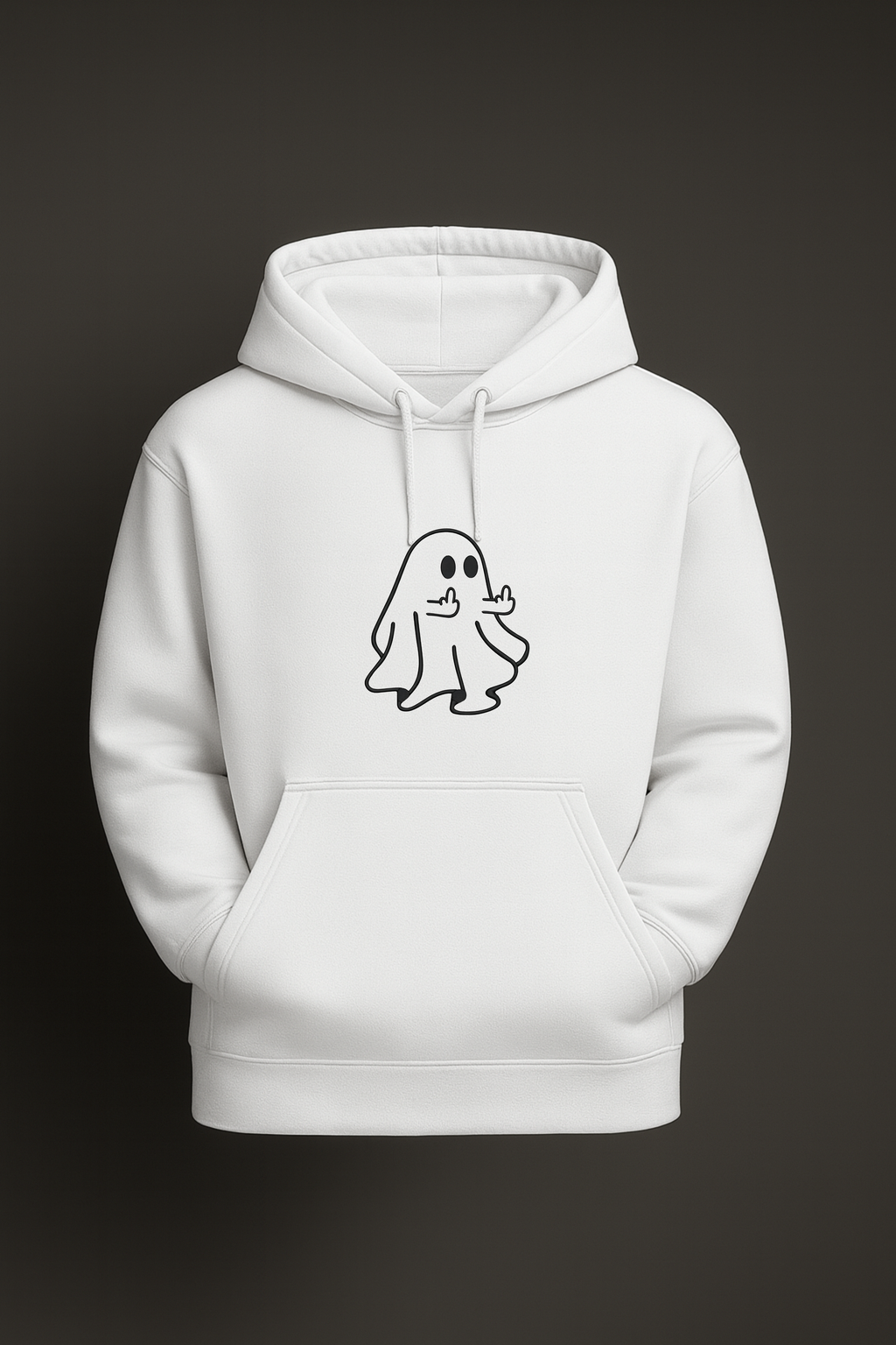 Funny Ghost Graphic Hoodie – White Unisex Minimal Streetwear Hoodie