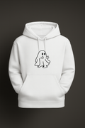 Funny Ghost Graphic Hoodie – White Unisex Minimal Streetwear Hoodie