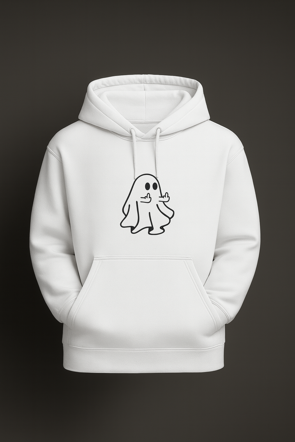Funny Ghost Graphic Hoodie – White Unisex Minimal Streetwear Hoodie