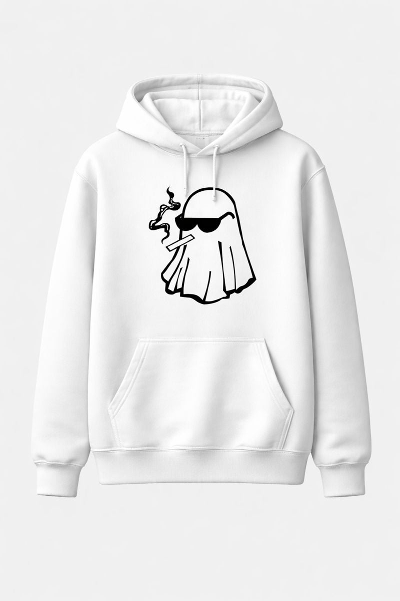 Smokin’ Ghost White Hoodie – Cool Cartoon Urban Ghost