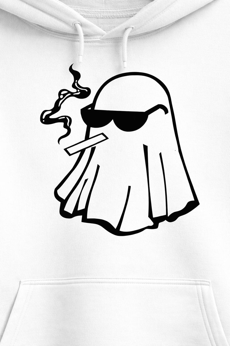 Smokin’ Ghost White Hoodie – Cool Cartoon Urban Ghost