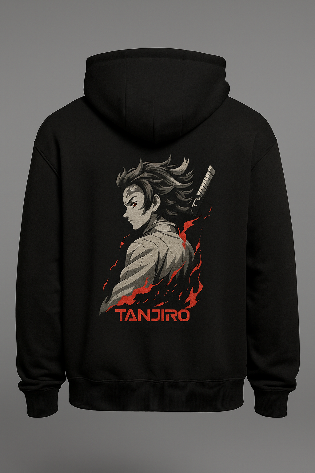 Black Tanjiro Kamado Flame Hoodie – Premium Unisex Anime Streetwear (Front & Back Print)