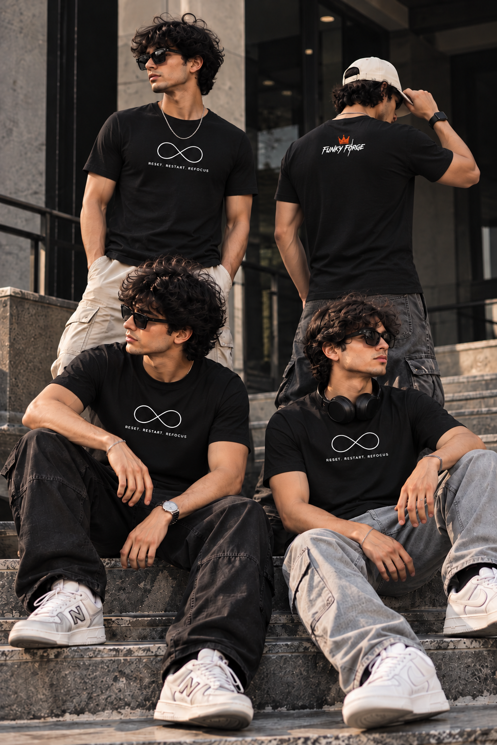 Men’s Black Classic Crew Neck T-Shirt with Minimalist Infinity Graphic | Regular Fit Cotton Tee – Funky Forge