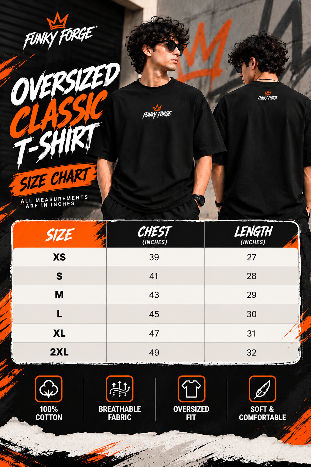 Men’s Oversized Black T-Shirt for Men | 100% Cotton Relaxed Fit Streetwear Tee – Funky Forge