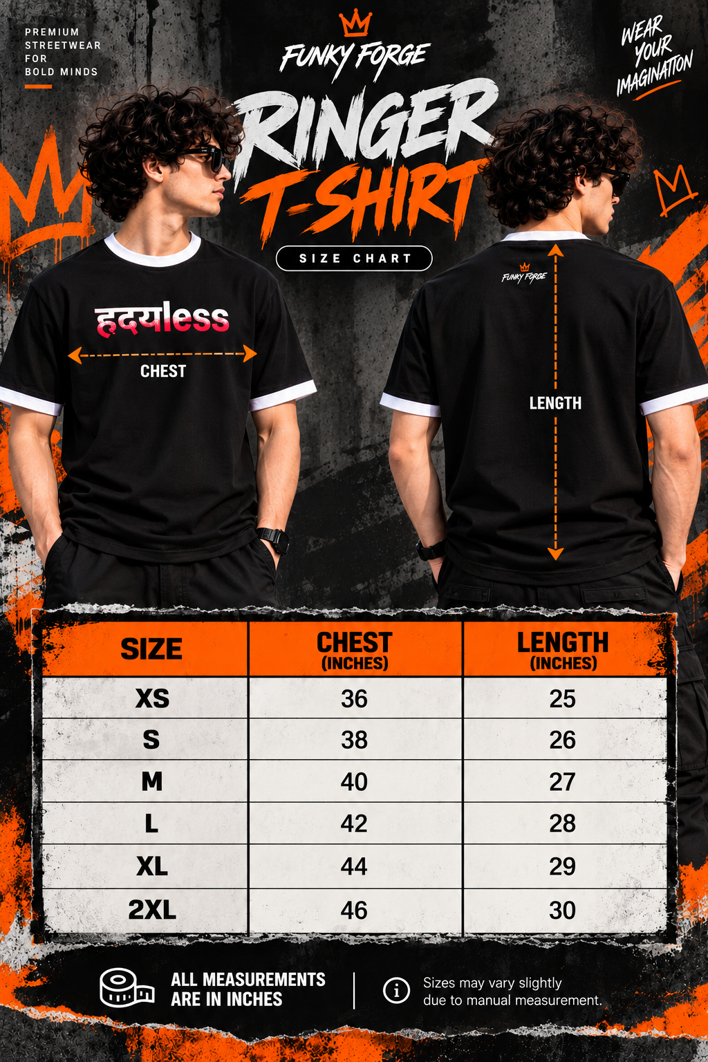 Men’s Black Ringer T-Shirt with White Contrast Trim | Regular Fit Graphic Tee – Funky Forge