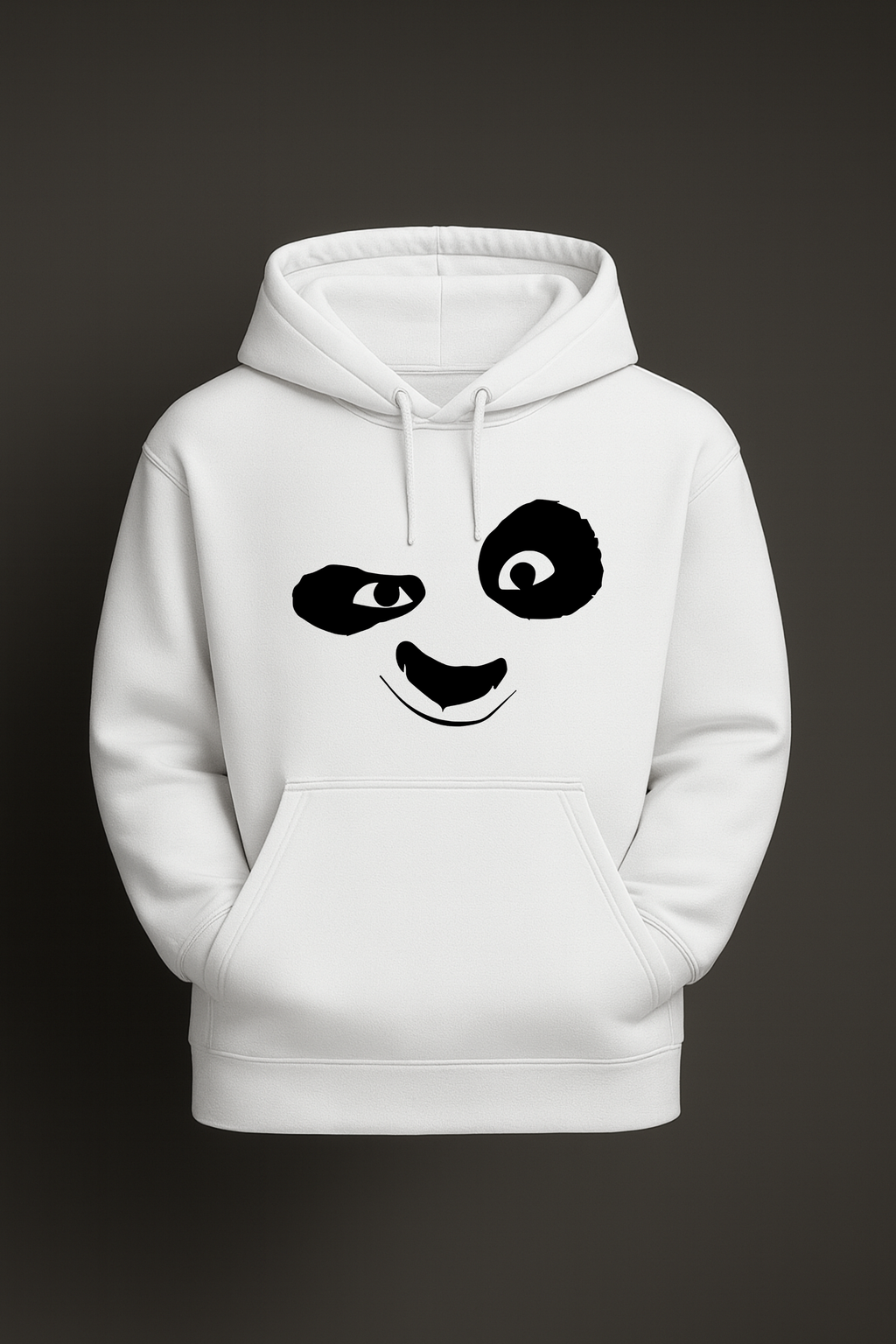 Panda Face Graphic Hoodie – White Unisex Minimal Streetwear Hoodie