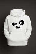 Panda Face Graphic Hoodie – White Unisex Minimal Streetwear Hoodie