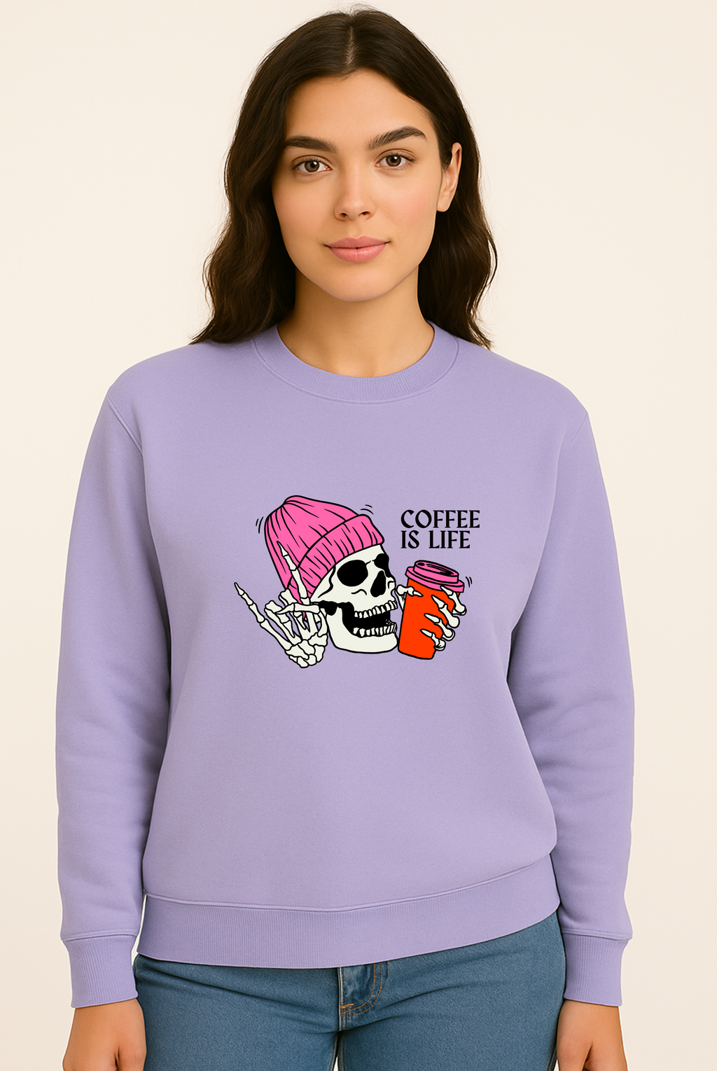 Coffee Is Life Skeleton Graphic Sweatshirt – Cozy Unisex Winter Pullover