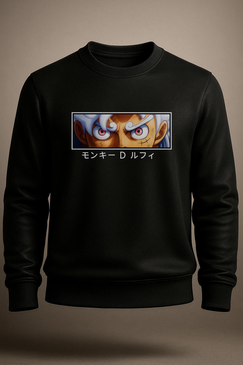 Premium Black Anime Sweatshirt – Gear 5 Luffy Eyes Graphic
