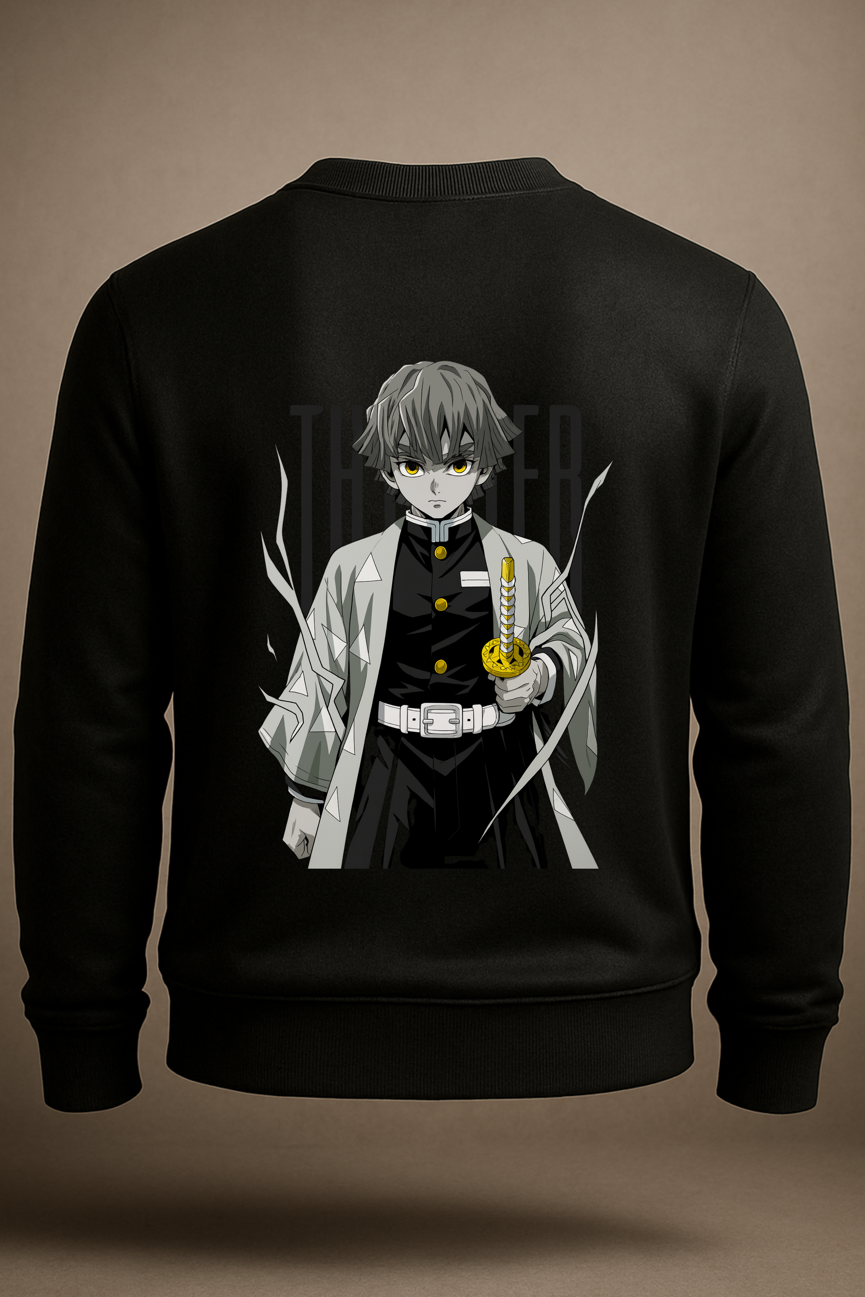 Premium Black Thunder Warrior Anime Sweatshirt – Stylish Samurai Art & Streetwear for Fans