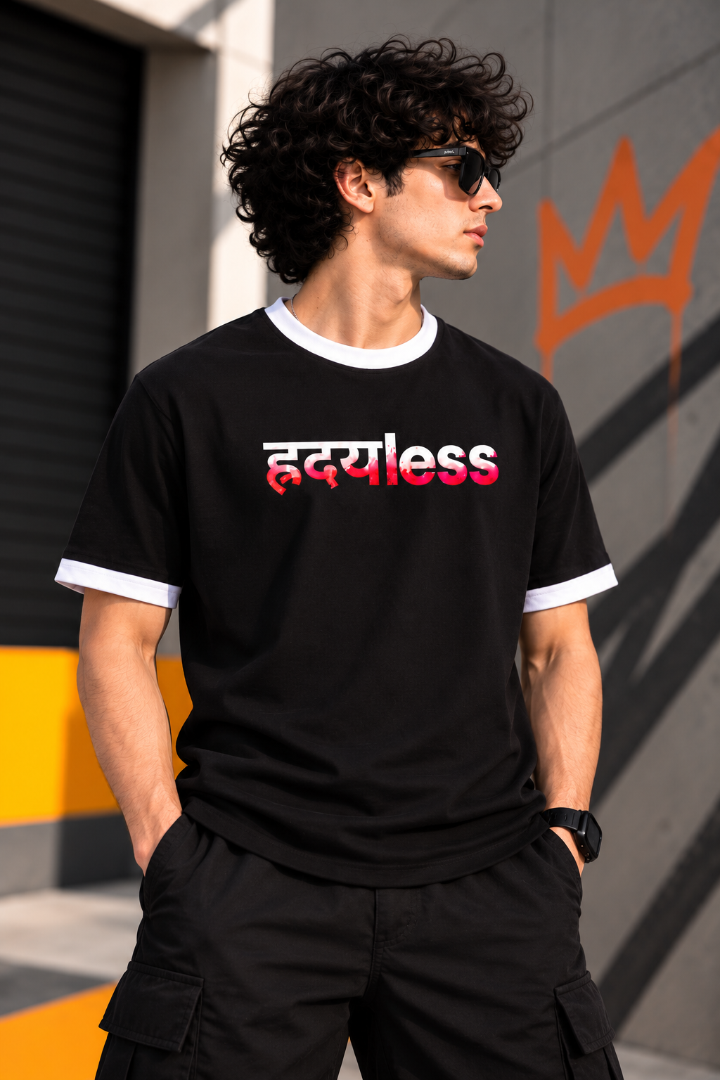 Men’s Black Ringer T-Shirt with White Contrast Trim | Regular Fit Graphic Tee – Funky Forge
