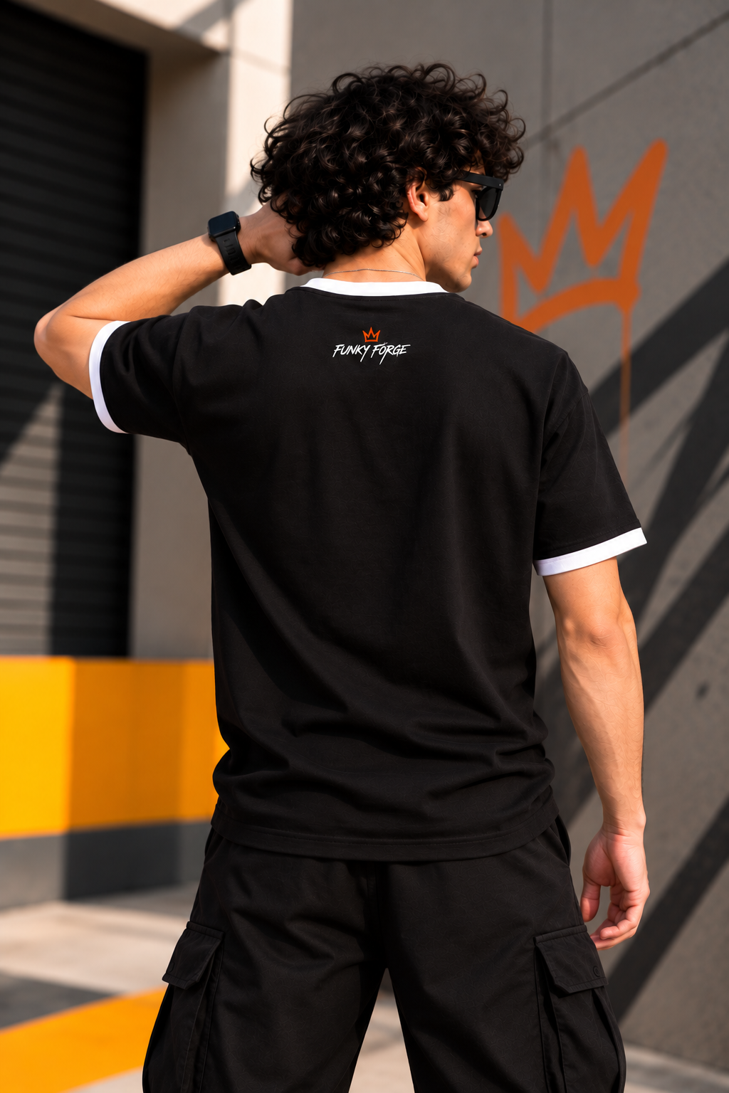 Men’s Black Ringer T-Shirt with White Contrast Trim | Regular Fit Graphic Tee – Funky Forge