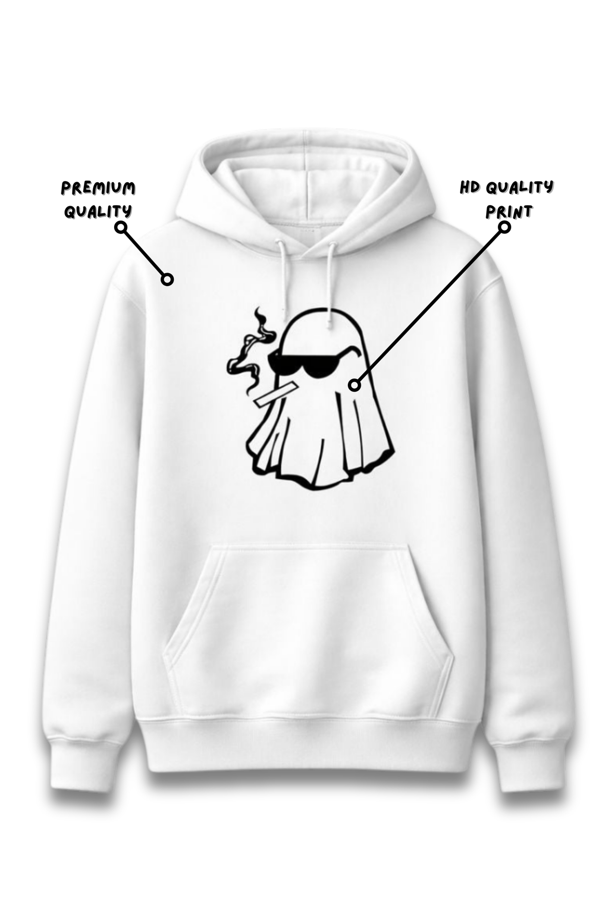 Smokin’ Ghost White Hoodie – Cool Cartoon Urban Ghost