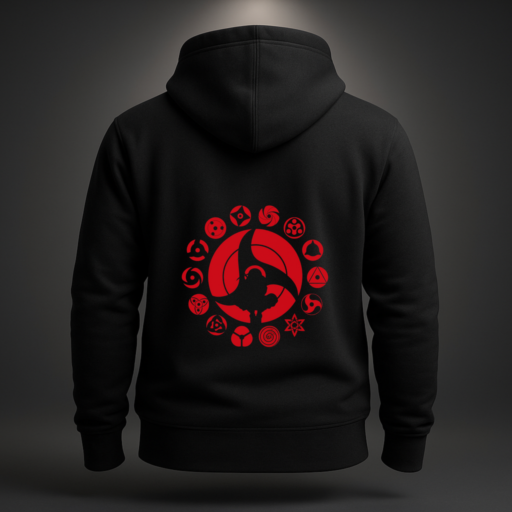 Premium Black Uchiha Clan Hoodie – Sharingan Design Anime Streetwear for Fans